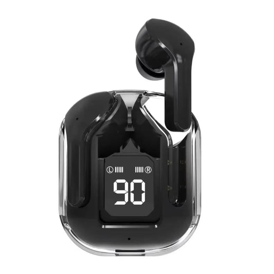 Crystalbeats BT30: Transparent TWS Bluetooth 5.3 Earbuds with Digital Display & Noise Canceling
